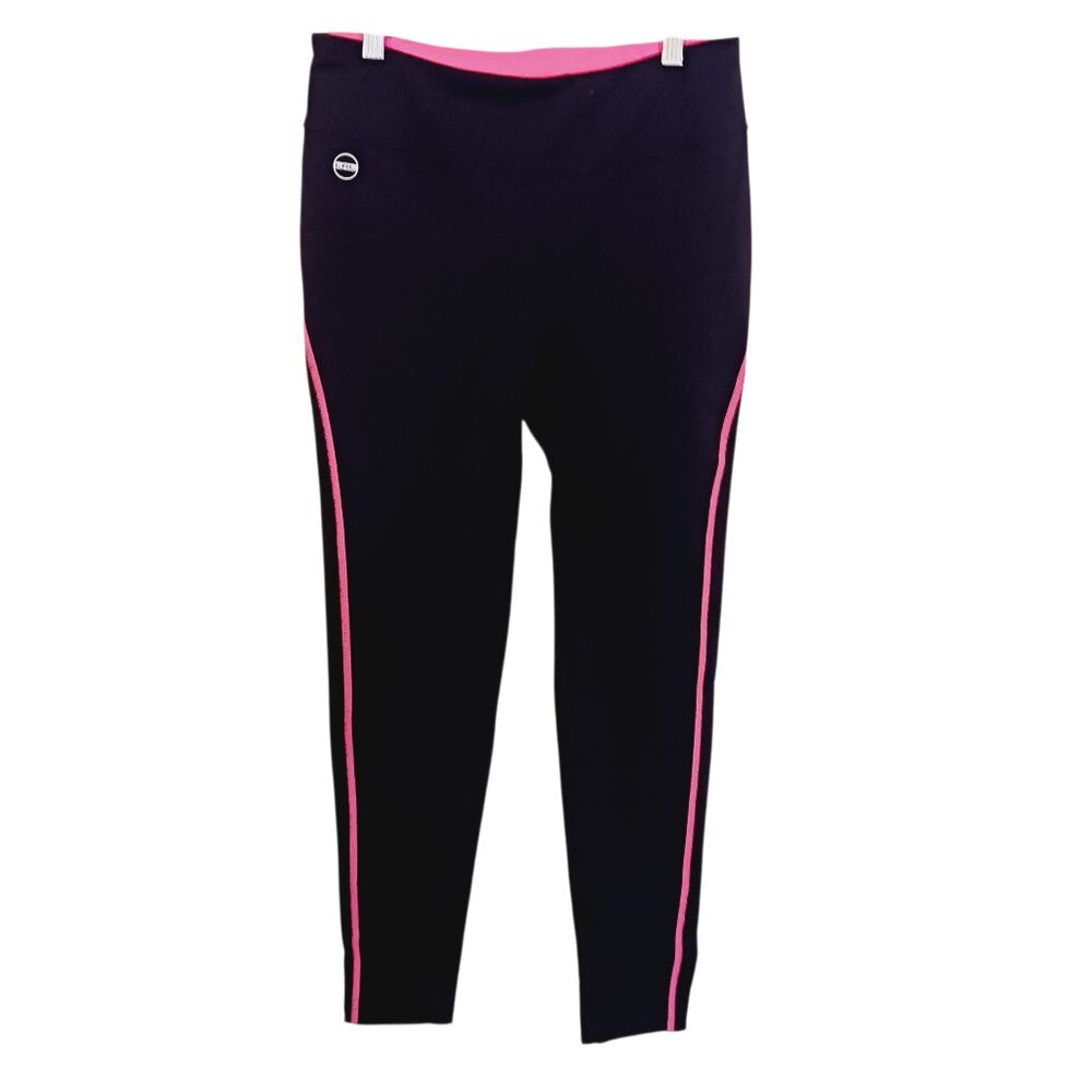 Lauren Ralph Lauren Active, Black Activewear Leggings with Pink Trim, Size Small